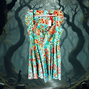 Hell Bunny Plus Size Retro Chic Sweetheart Neckline SkullHearts,Swing Midi Dress